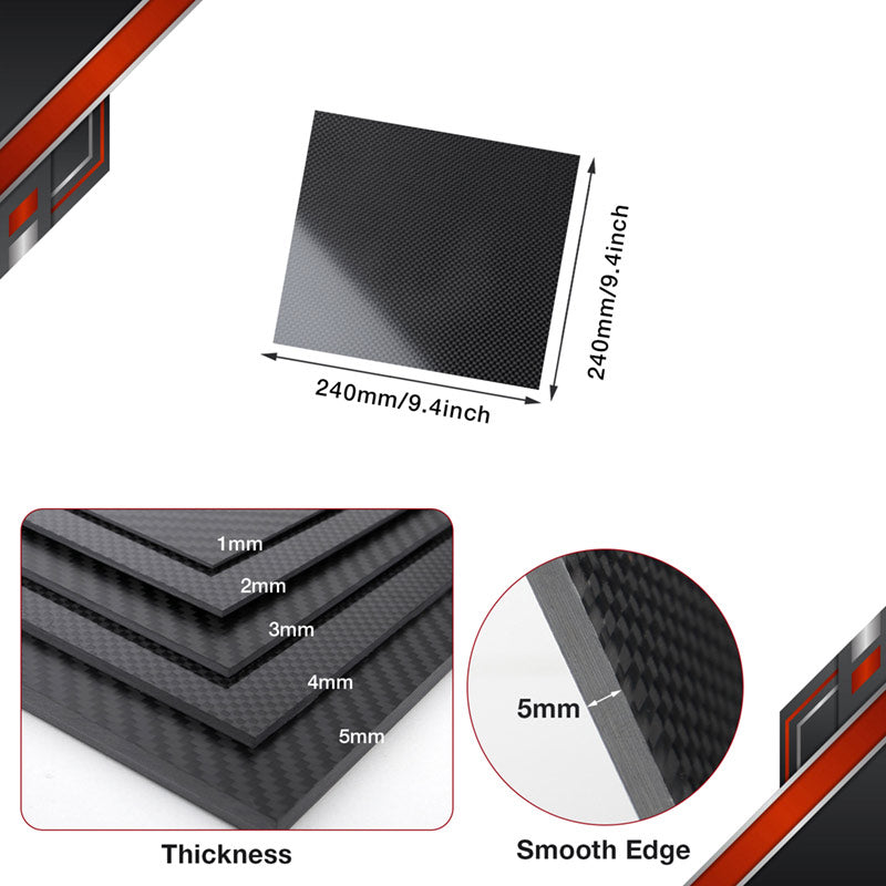 FANCYWING Twill/Plain Weave Carbon Fiber Sheets 240X240mm (0.5-6MM Thickness)