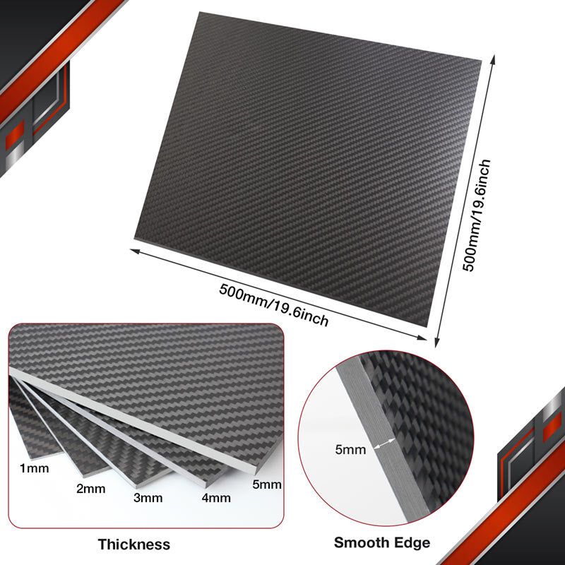FANCYWING 3K Carbon Fiber Sheet 500x500mm–1-6mm Thickness