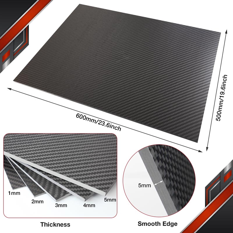 FANCYWING Large Carbon Fiber Sheets 330X600/500X600MM (0.5-6mm Thickness)