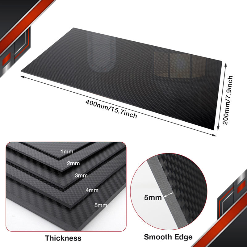 FANCYWING 3K Twill/Plain Weave Carbon Fiber Sheets 200X400MM (0.5-6MM Thickness)
