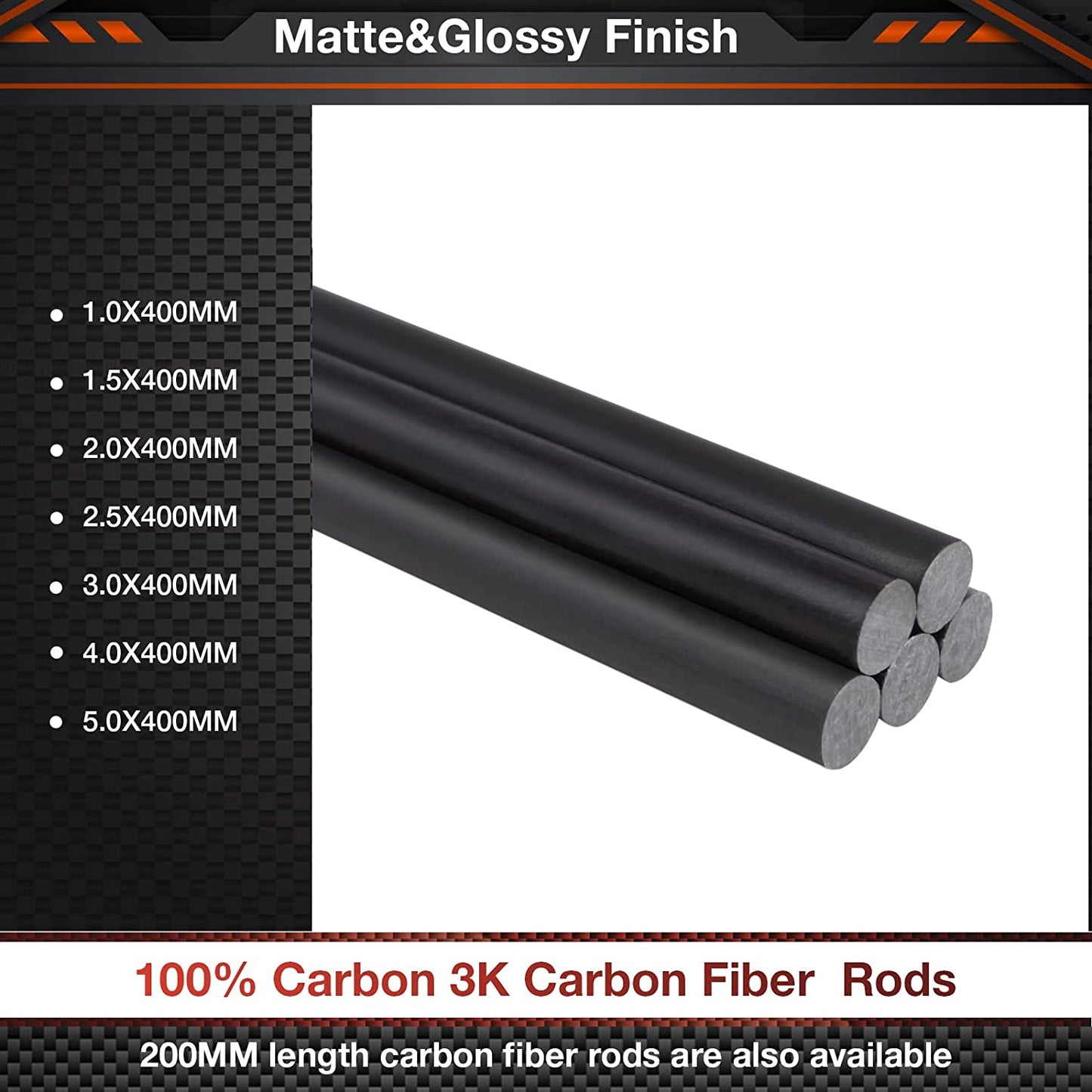 FANCYWING 400MMX 1.0MM to 10.0MM Carbon Fiber Rod (5 PCS)