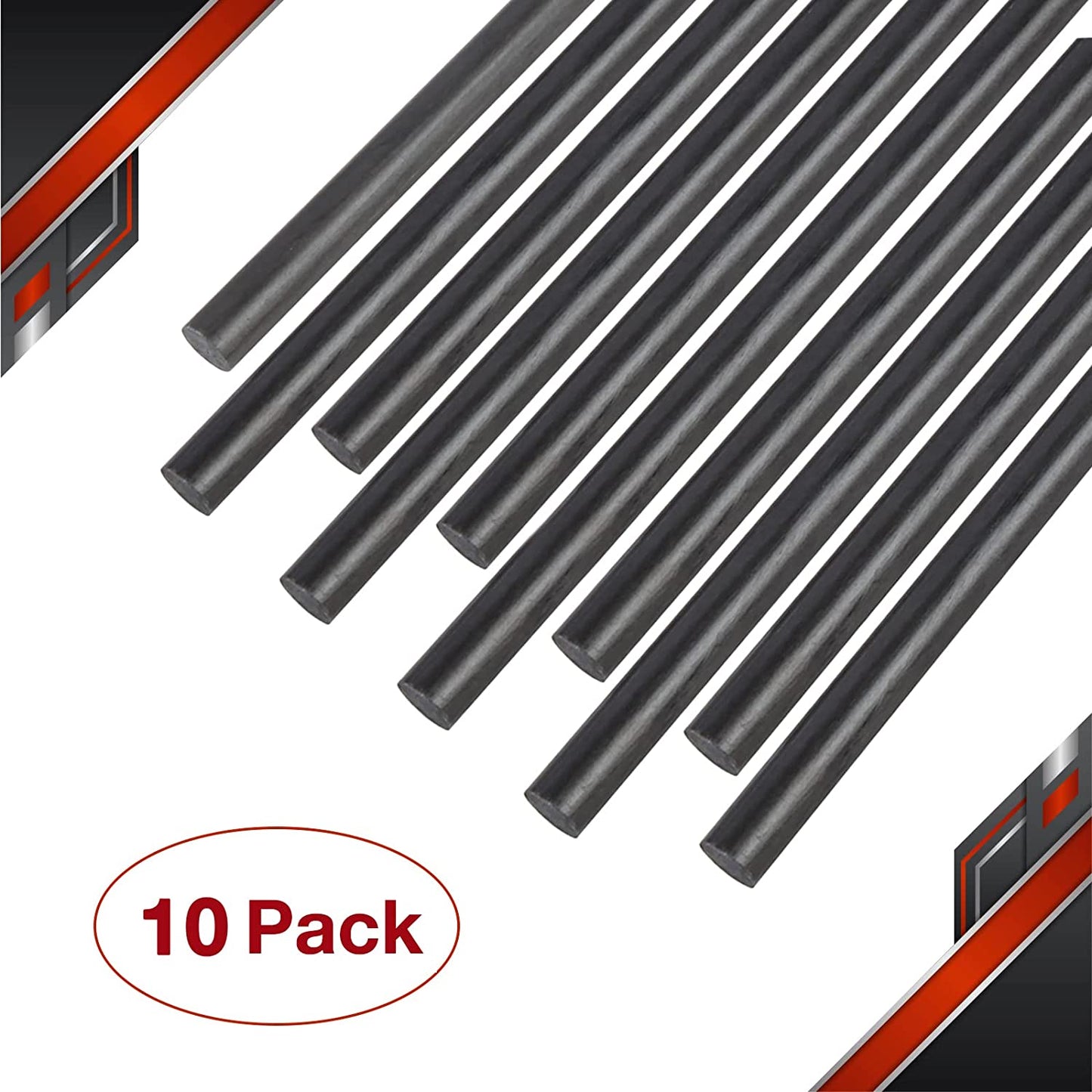 FANCYWING 200MMX 1MM to 10MM Carbon Fiber Rod for RC Airplane DIY Craft (5 PCS)