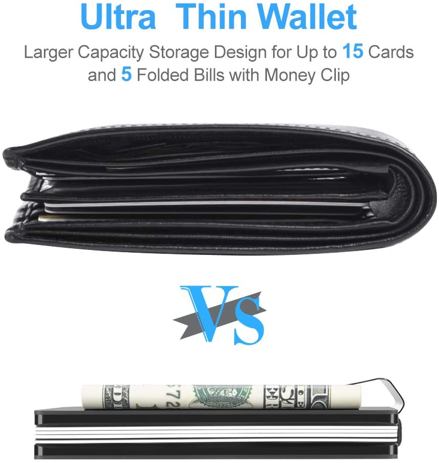 Carbon Fiber Minimalist Wallets for Men, Slim Metal Rfid Wallets with Money Clip, Credit Card Holder Wallet, Gift for Men