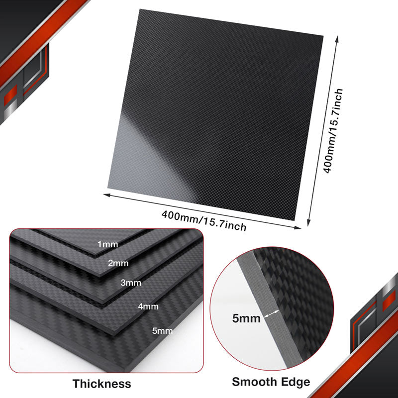 FANCYWING Carbon Fiber Sheets 400X400MM-0.5-6MM Thick Carbon Fibre Plates