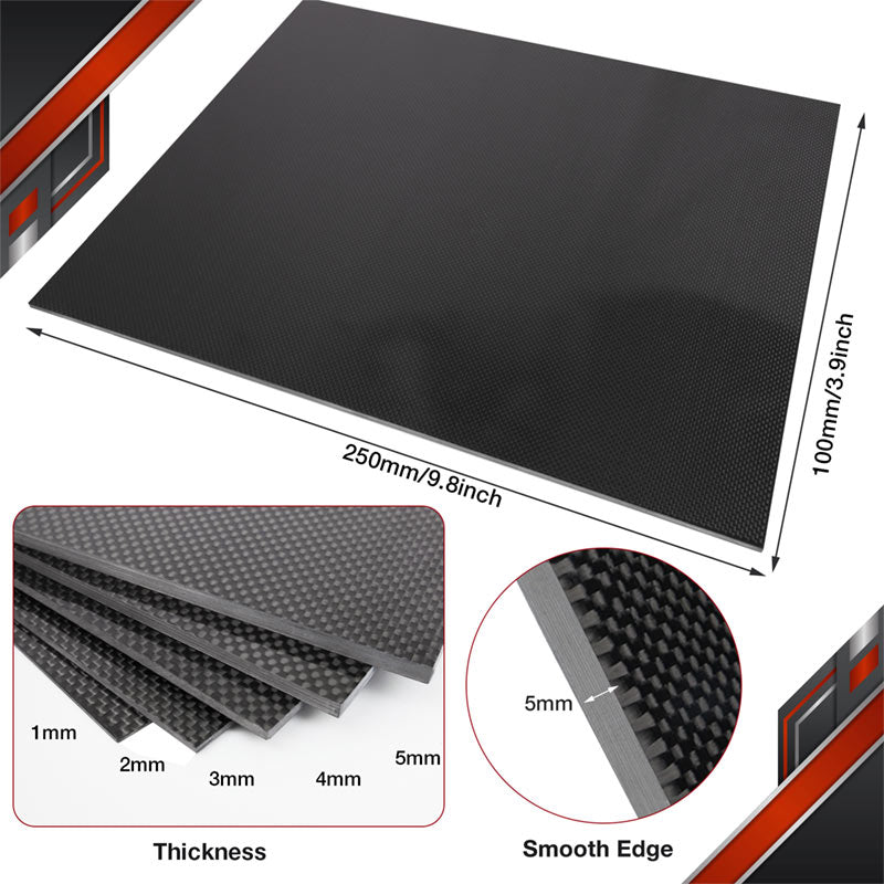 FANCYWING 3K Twill/Plain Weave Carbon Fiber Sheets 100X250MM (0.5-6mm Thickness)