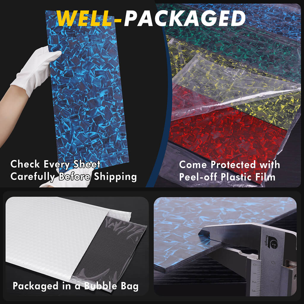 Colored Carbon Fiber Sheet, Forged Pattern Carbon Composite Laminate Plate-Small Sizes(100x250mm, 240x240mm, 200x300mm,200x400mm)