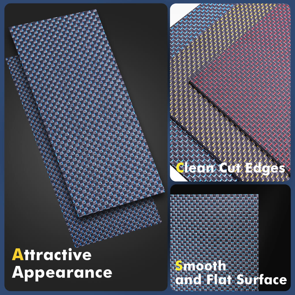 Metallic Carbon Fiber Sheet, Colorful Carbon Composite Laminate Plate Board with Metallic Threads-Small Sizes(100x250mm, 240x240mm, 200x300mm,200x400mm)