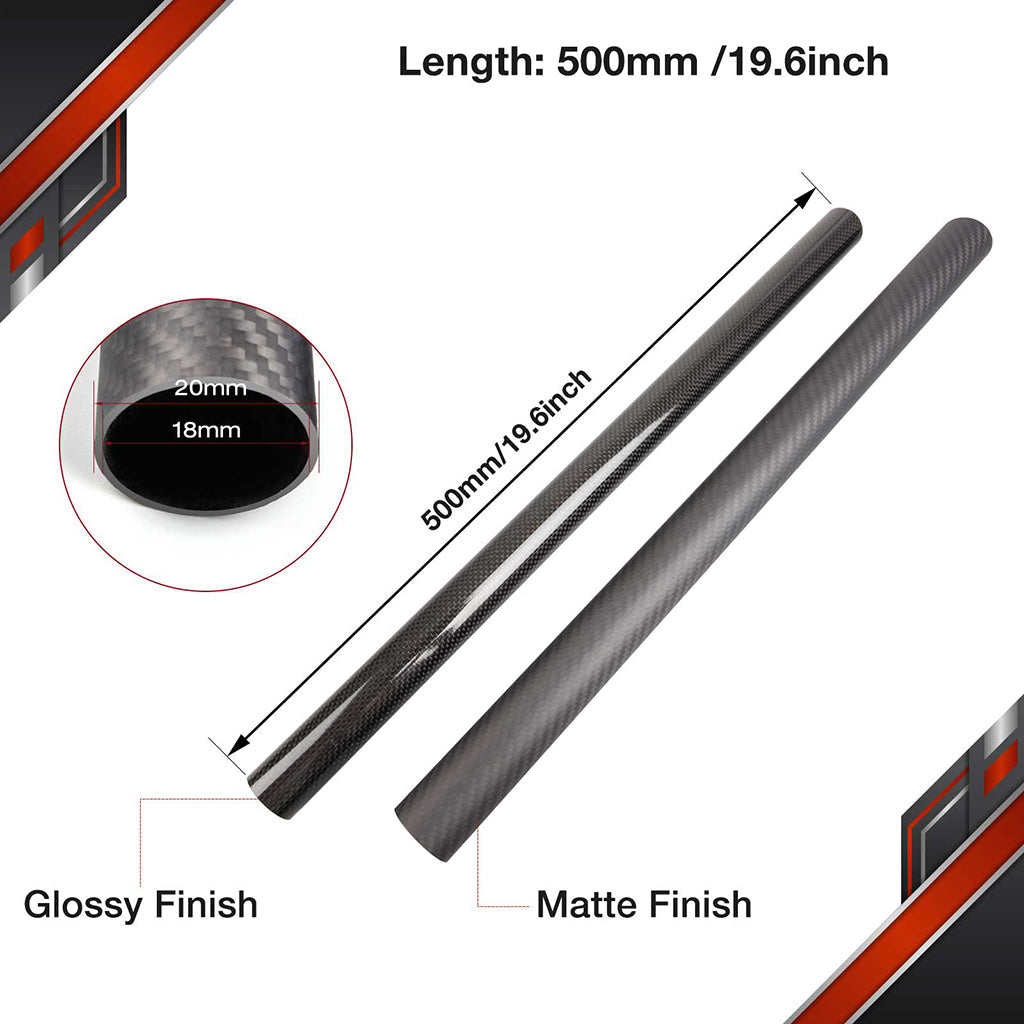 FANCYWING Carbon Fiber Tubes 500mm (19.6 inches) Glossy Surface 3K Roll Wrapped 100% Pure for Quadcopter Multicopter (2PCS)