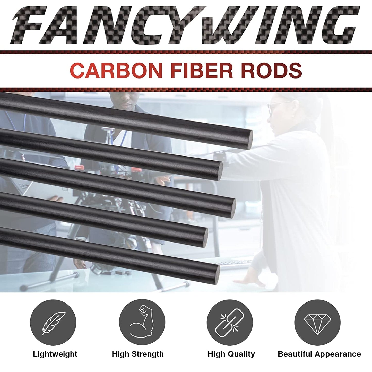 FANCYWING 400MMX 1.0MM 1.5MM 2.0MM 2.5MM 3.0MM 4.0MM 5.0MM 5 PCS Carbon Fiber Rod for RC Airplane DIY Craft 4mm Matte Pole 400mm