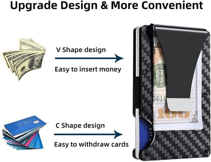 Carbon Fiber Minimalist Wallets for Men, Slim Metal Rfid Wallets with Money Clip, Credit Card Holder Wallet, Gift for Men