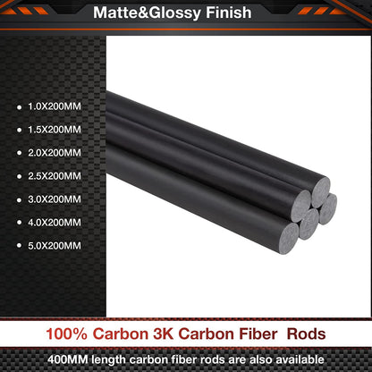 FANCYWING 200MMX 1MM to 10MM Carbon Fiber Rod for RC Airplane DIY Craft (5 PCS)